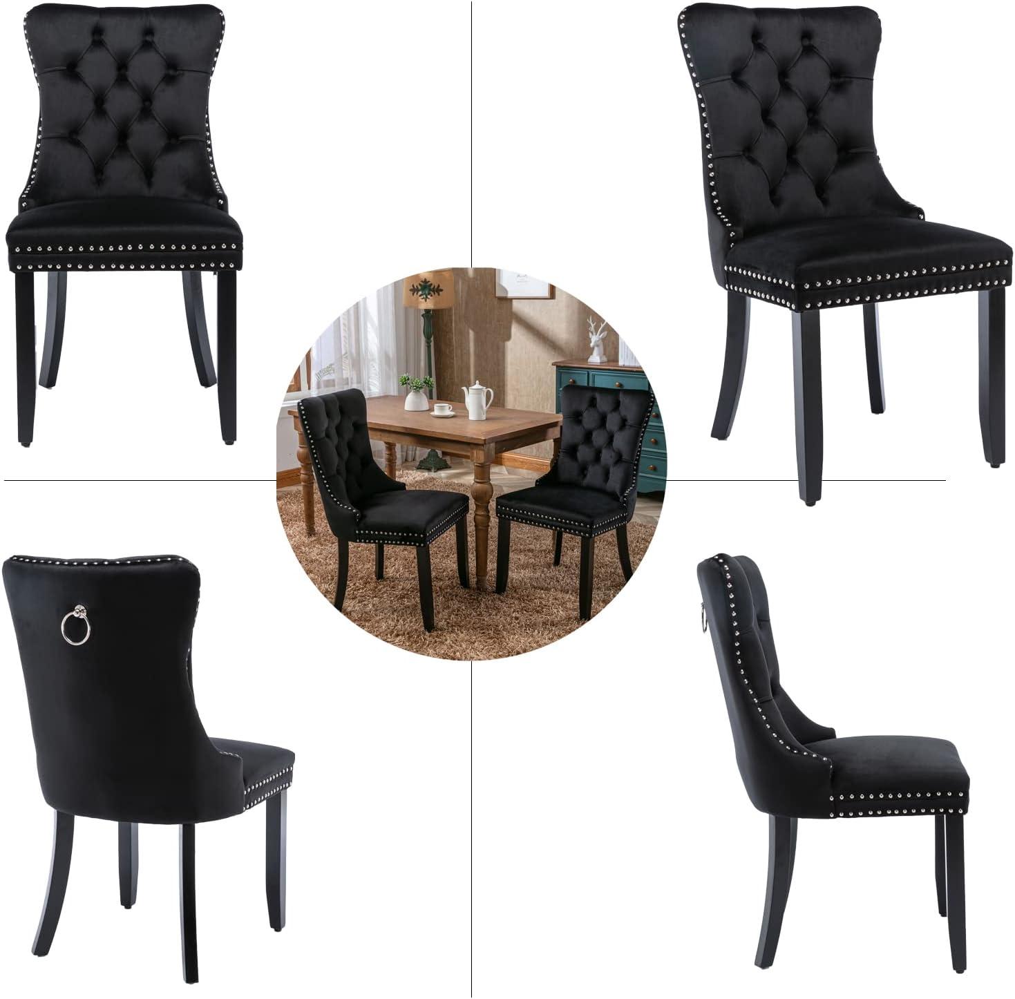 Westice Dining Chairs Set of 6, Tufted Dining Room Chair with Nailhead for Kitchen Restaurant, Black