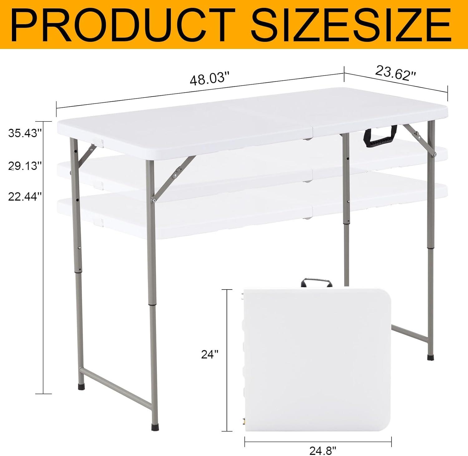 Lavish Home Adjustable Folding Table - 4 Foot Plastic Utility Tabletop