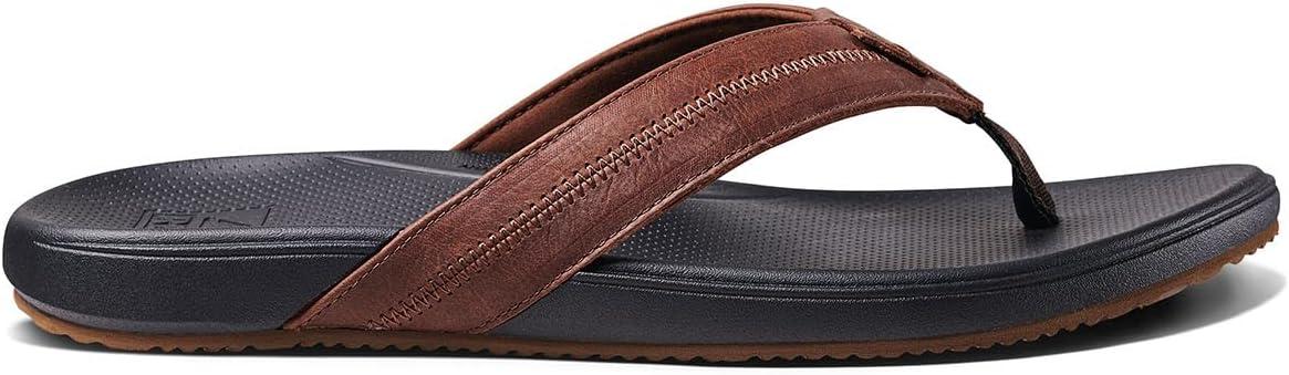 Men's Black and Brown Genuine Leather Casual Flip-Flops
