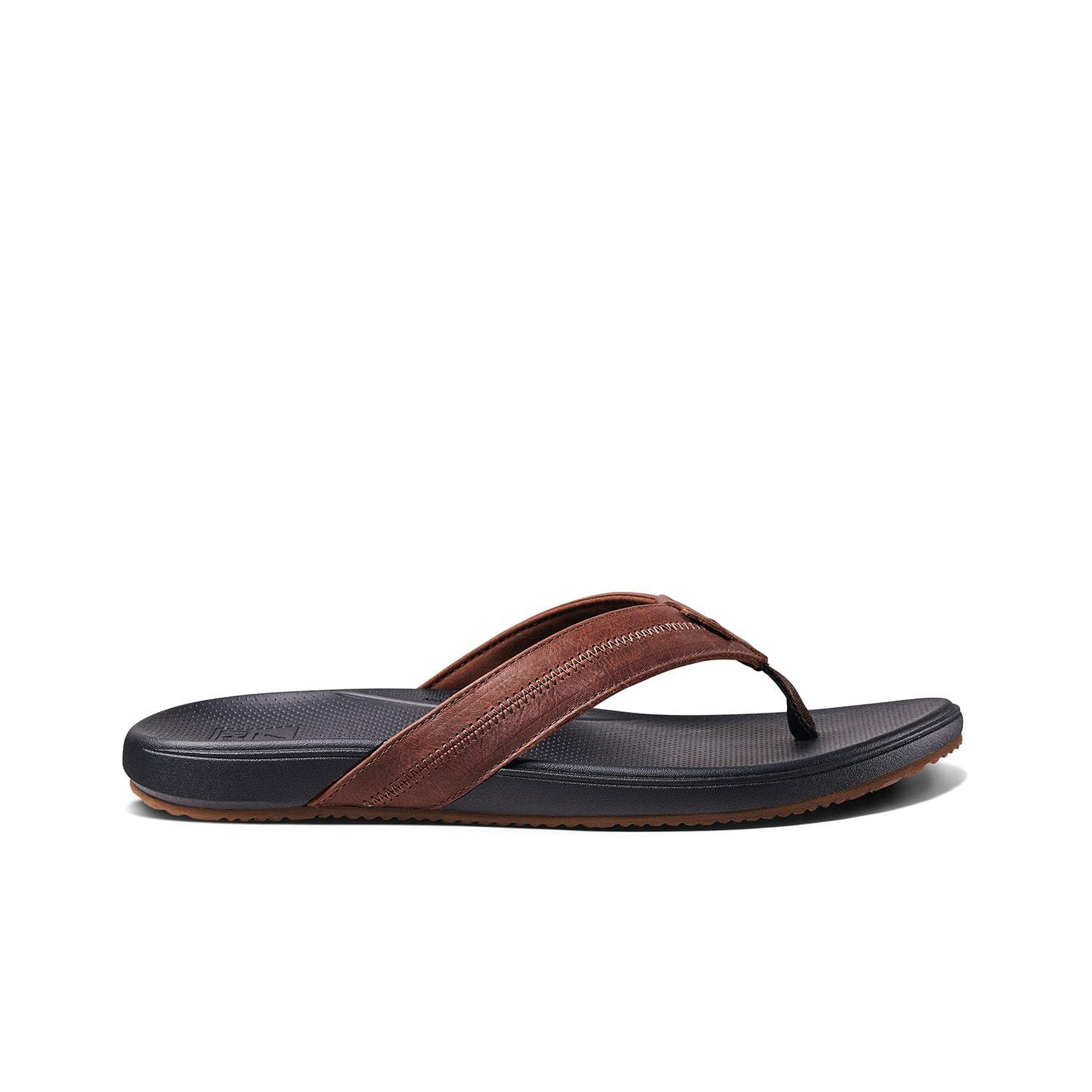 Men's Black and Brown Genuine Leather Casual Flip-Flops