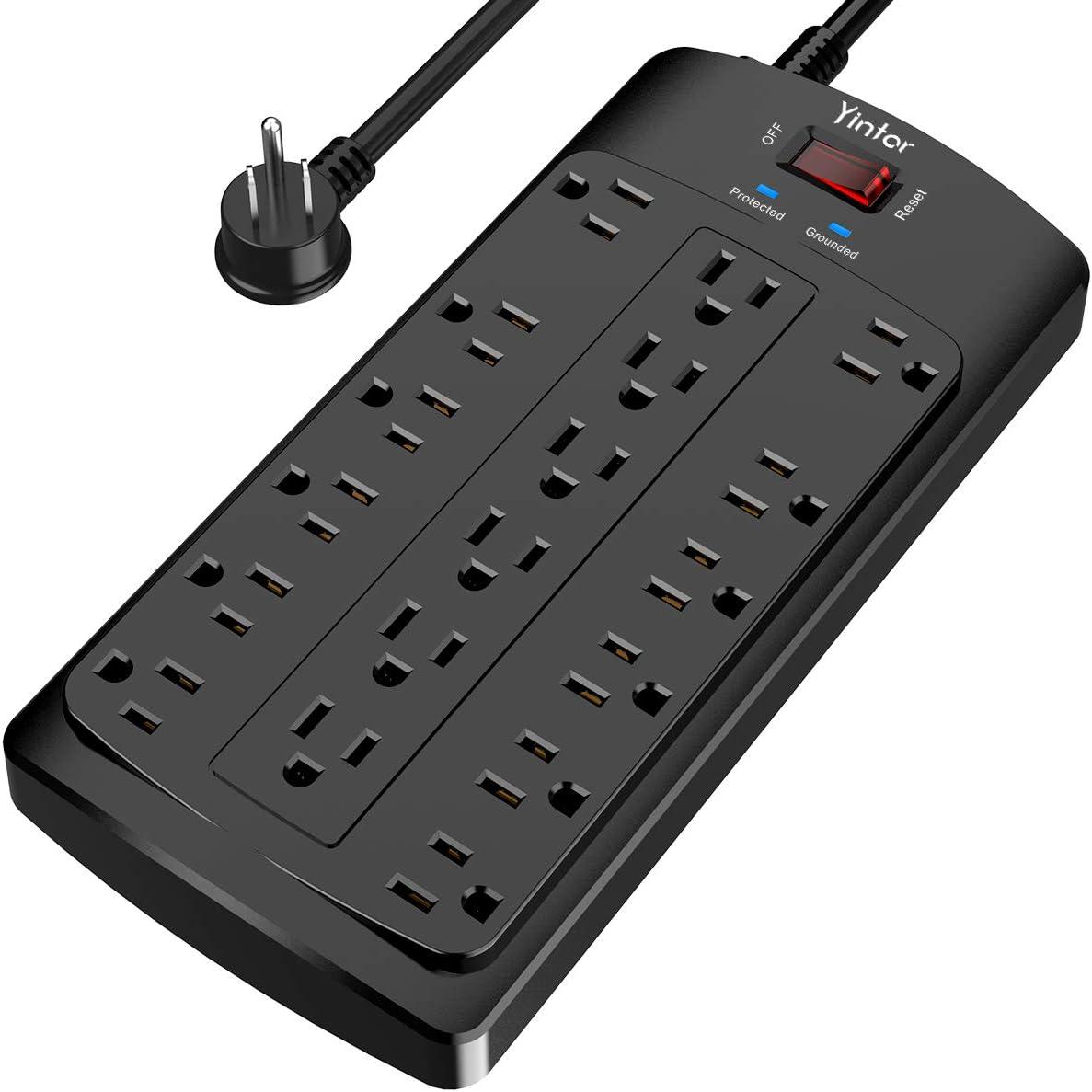 Heavy Duty Black 18-Outlet Surge Protector Power Strip with USB Ports