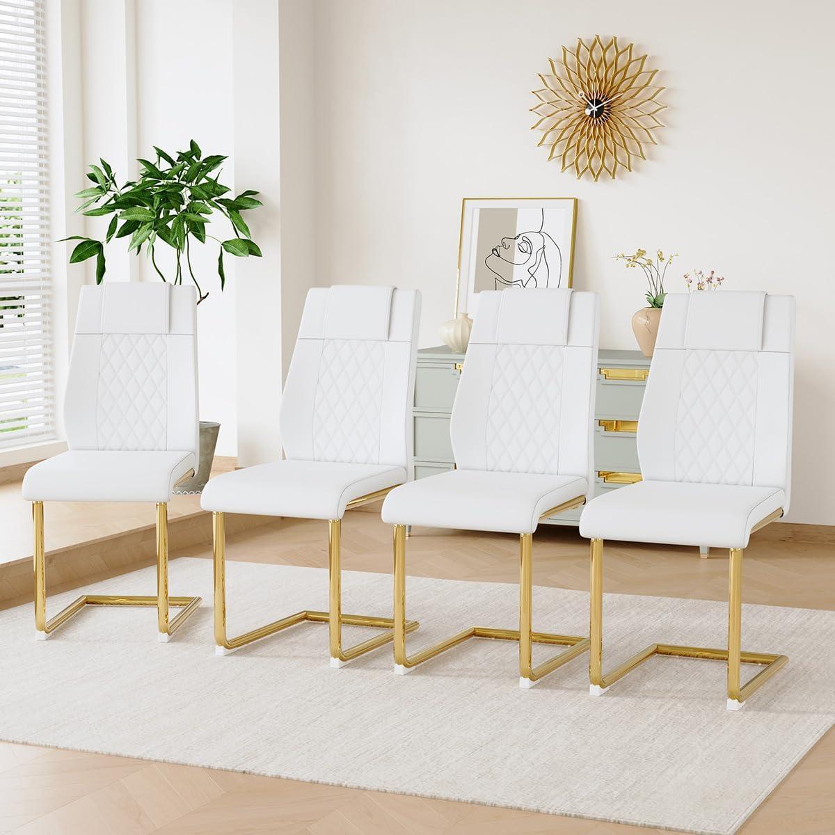 Ecarpat Dining Chairs Set of 4 with Golden Leg, Artificial Leather, for Kitchens Living Rooms and Offices
