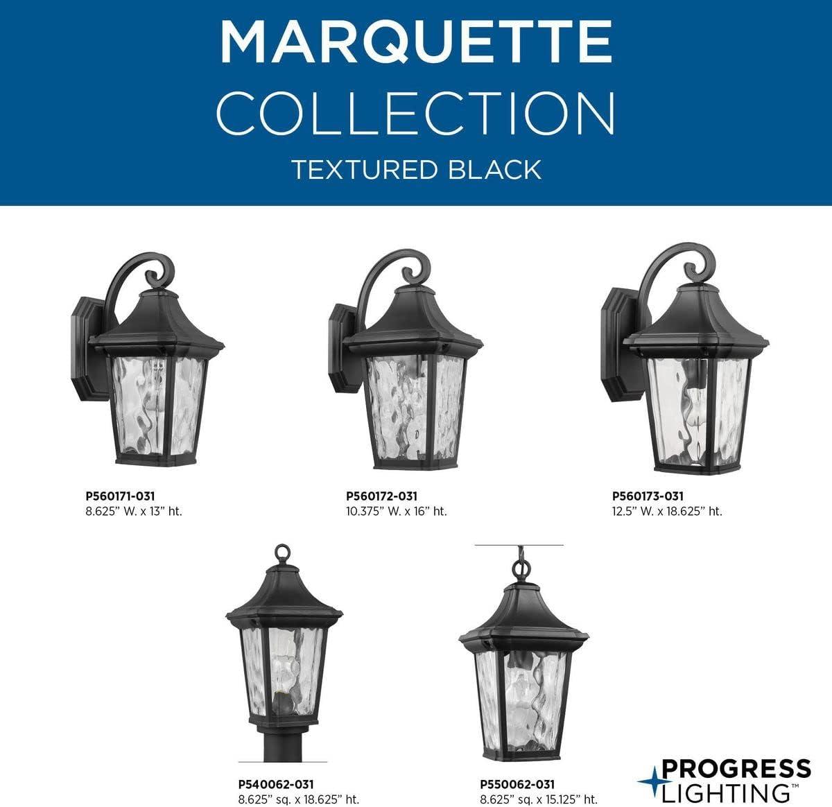 Progress Lighting Marquette 1-Light Outdoor Wall Lantern in Black with Water Glass Shade