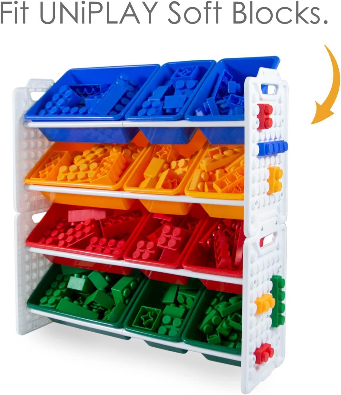 UNiPLAY Toy Organizer With Removable Storage Bins, Multi-Bin Organizer for Books, Building Blocks, School Materials, Toys with Baseplate Board Frame