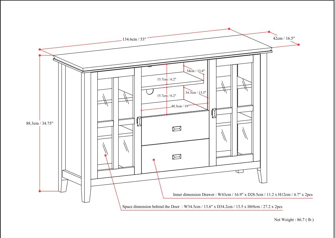 Simpli Home Artisan 53"W Solid Wood Contemporary Tall TV Stand for TVs up to 60" with Adjustable Shelves