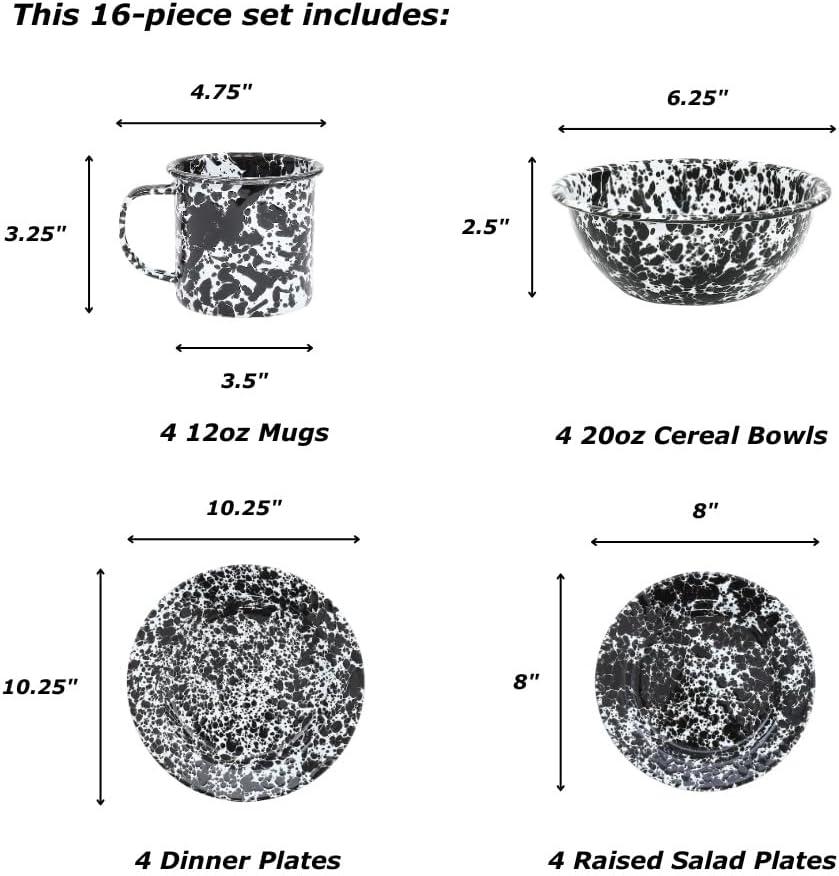 Crow Canyon Enamelware Splatter 16 Piece Dinnerware Set