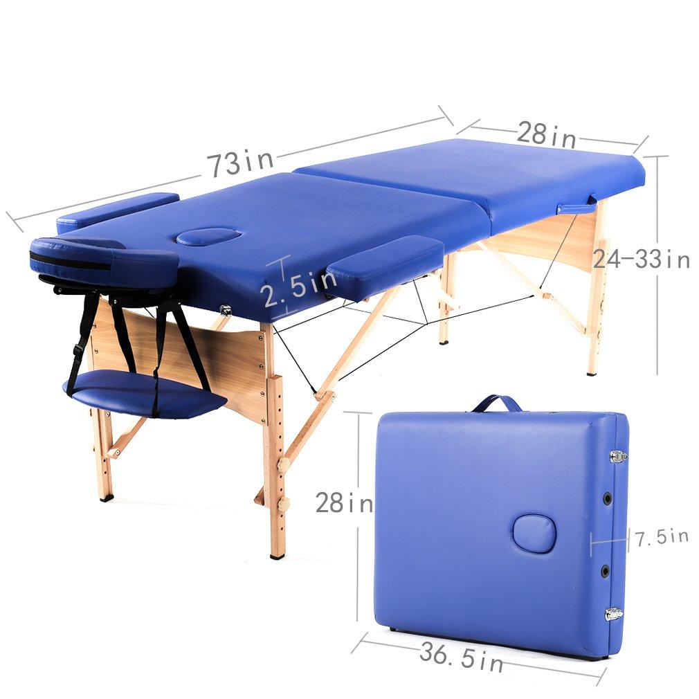 FDW Portable 84 Inches Long 28 Inchs Wide Hight Adjustable Table 2 Folding Massage Spa Facial Cradle Salon Bed W/Carry Case,Blue
