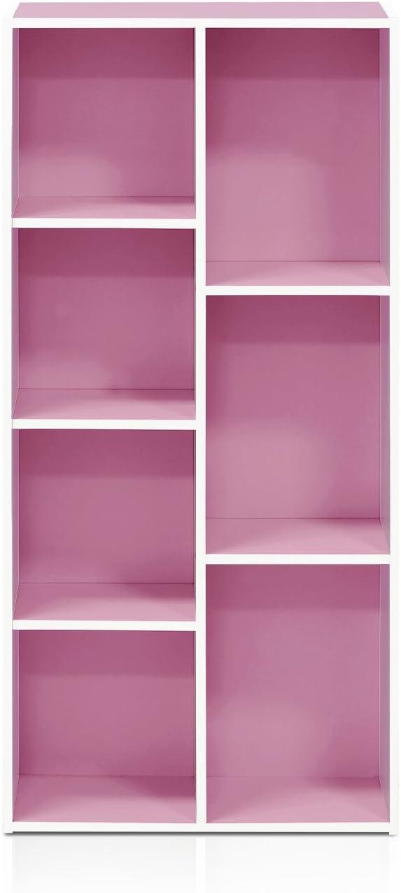 Furinno 11048 7-Cube Reversible Open Shelf, White/Pink