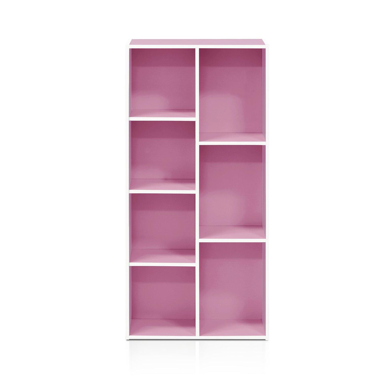 Furinno 7-Cube Reversible Decorative Bookshelf Open Bookcase Storage Shelf Display Cabinet for Kids Room&Living Room&Home Office,White/Pink