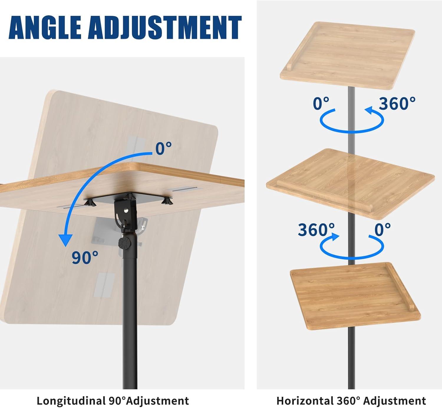 Adjustable Bamboo and Iron Rolling Lectern Podium Stand