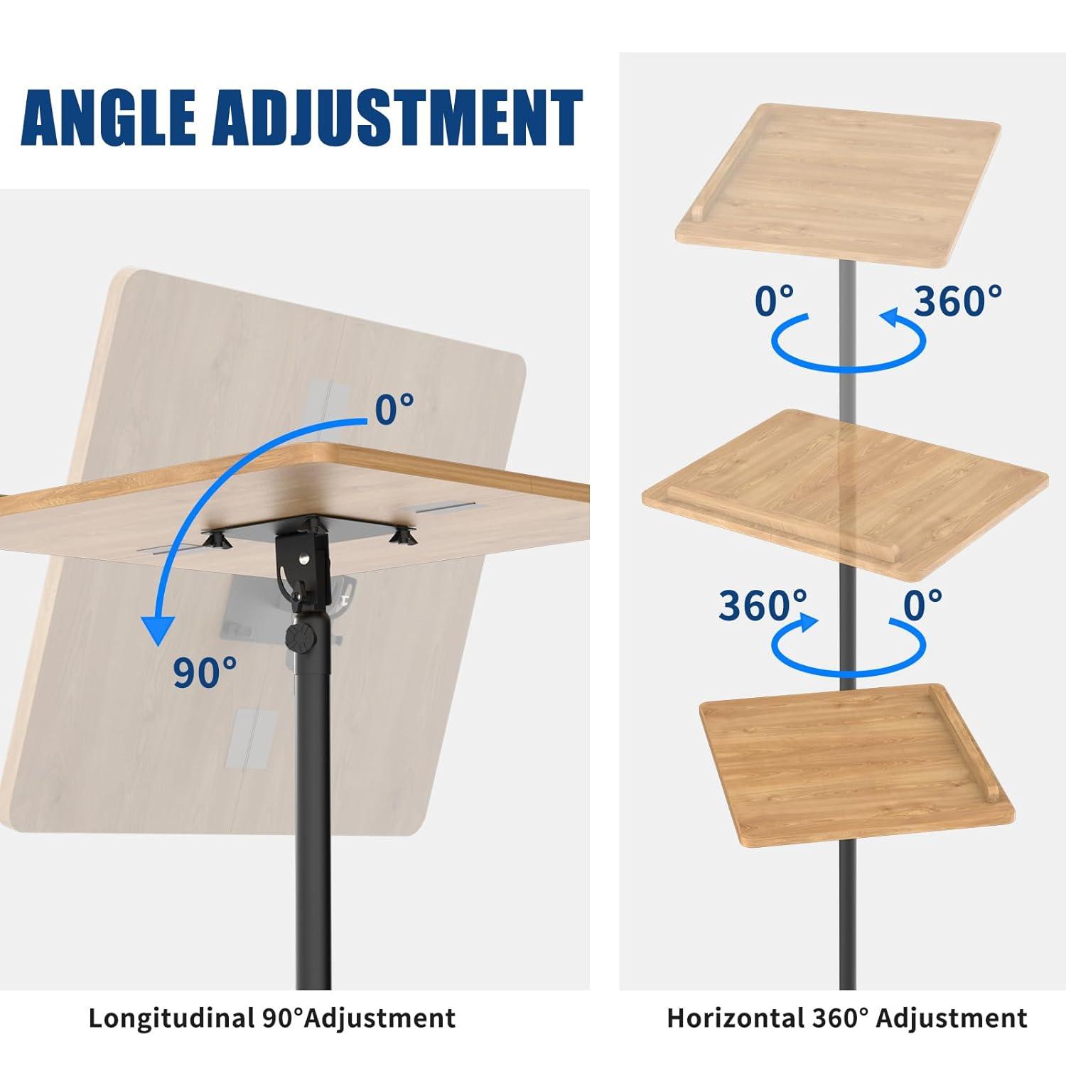 Lectern Podium Stand with Storage Platform, Height Adjustable Steady Standing Design Teacher Speaker Lecture Classroom Presentation Stand, Multi-Function Reading or Laptop Desk with Edge Stopper