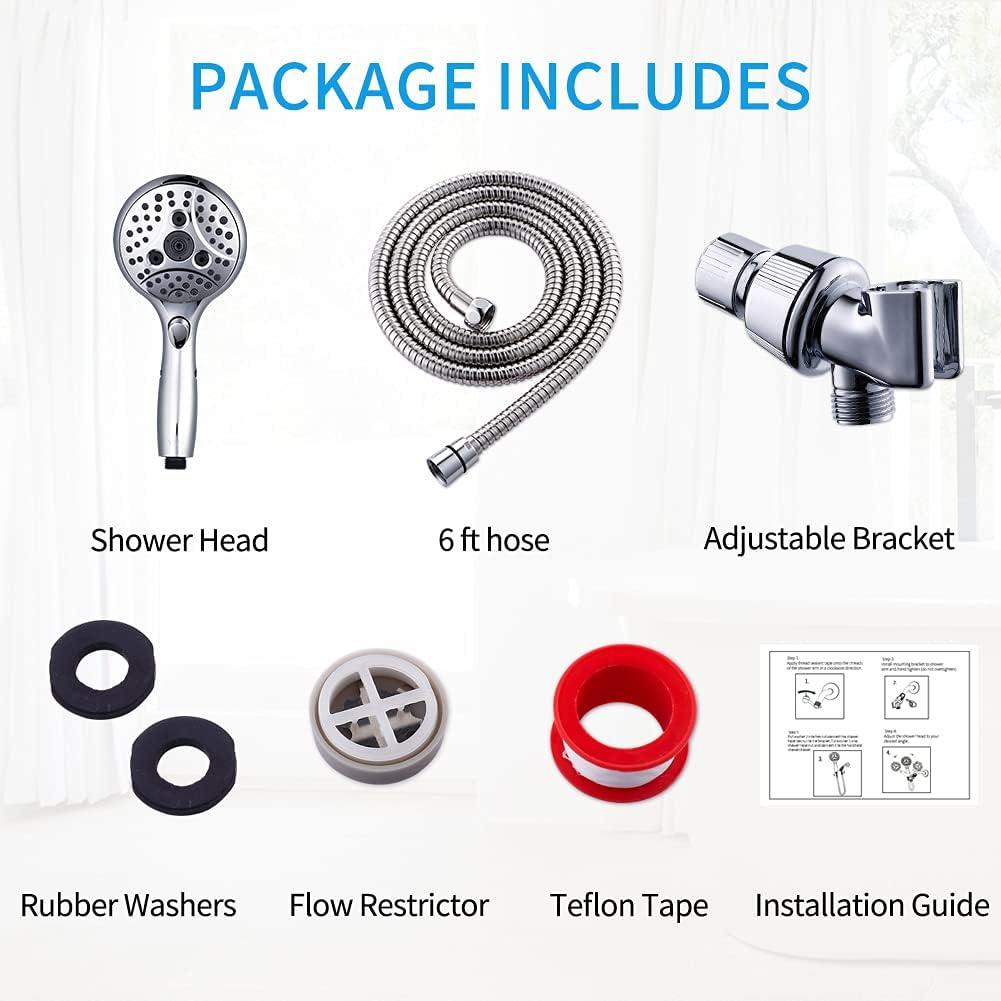 VXV Bathroom Handheld Shower Head with on off Switch, 6 Spray Setting Removable Hand Held Showerheads with 6 FT Stainless steel Hose and Adjustable Angle Bracket(Chrome)