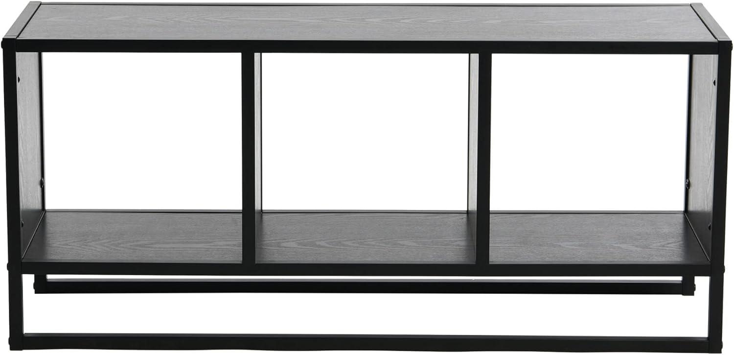 Household Essentials Jamestown TV Stand Coffee Table with Square Cube Storage Compartments Black Oak Wood Grain and Black Metal