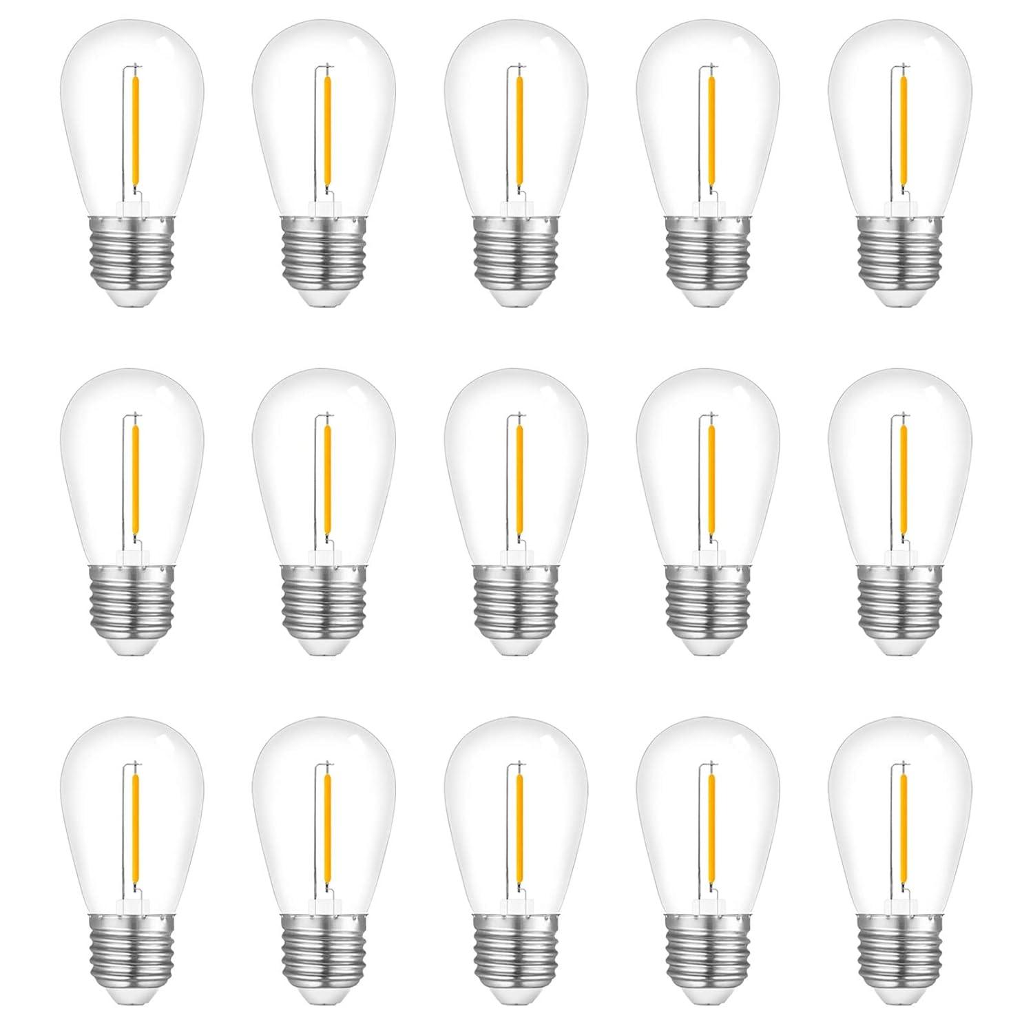 Svater Replacement Bulbs for Outdoor String Lights, 15 Pack S14 LED Bulbs for Patio, E26 Base 1W Bulb Equal to 11W Incandescent, Dimmable,Shatterproof 2700K Warm White