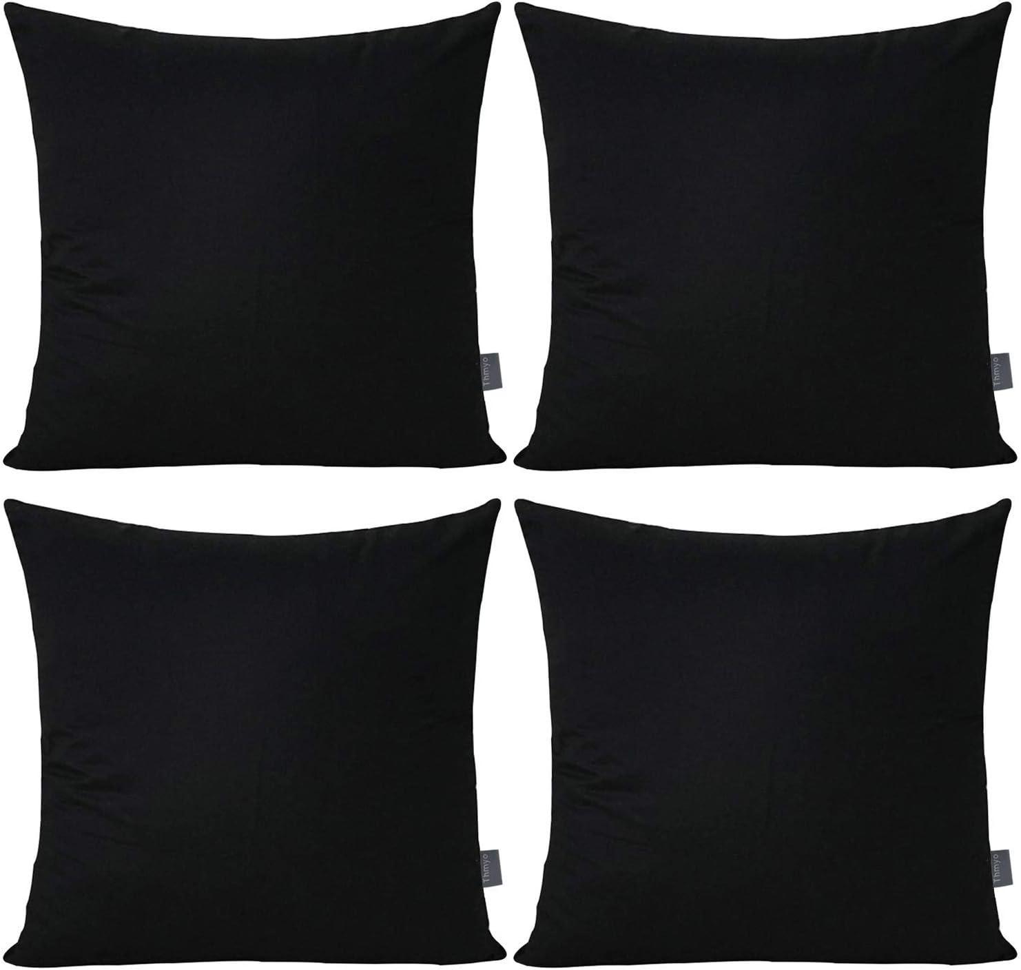 Thmyo 4-Pack 100% Cotton Comfortable Solid Decorative Throw Pillow Case Square Cushion Cover Pillowcase Sublimation Blank Pillow Covers Christmas DIY Throw Pillowcase for Sofa(18x18inch/45x45cm,Black)