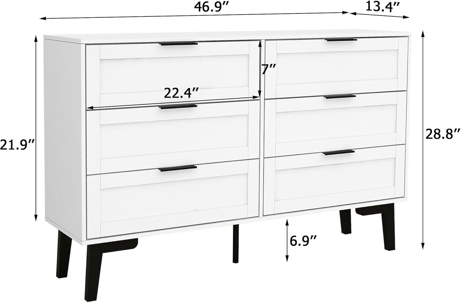 Topcobe 6-Drawer Wide Chest of Drawers, Storage Drawer Organizer, Traditional Bedroom Dresser, Sideboard Buffet for Living Room, White