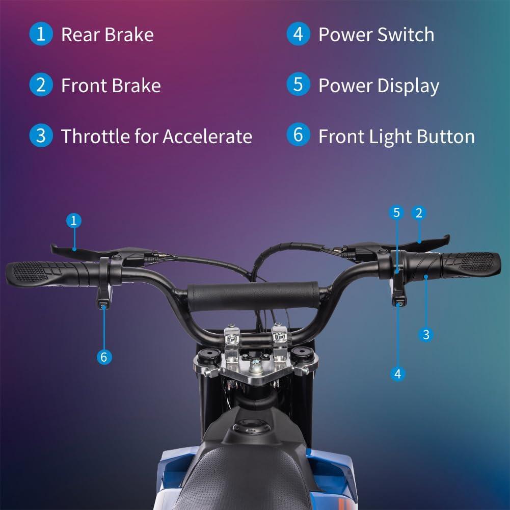 Blue 36V Electric Dirt Bike with LED Headlight