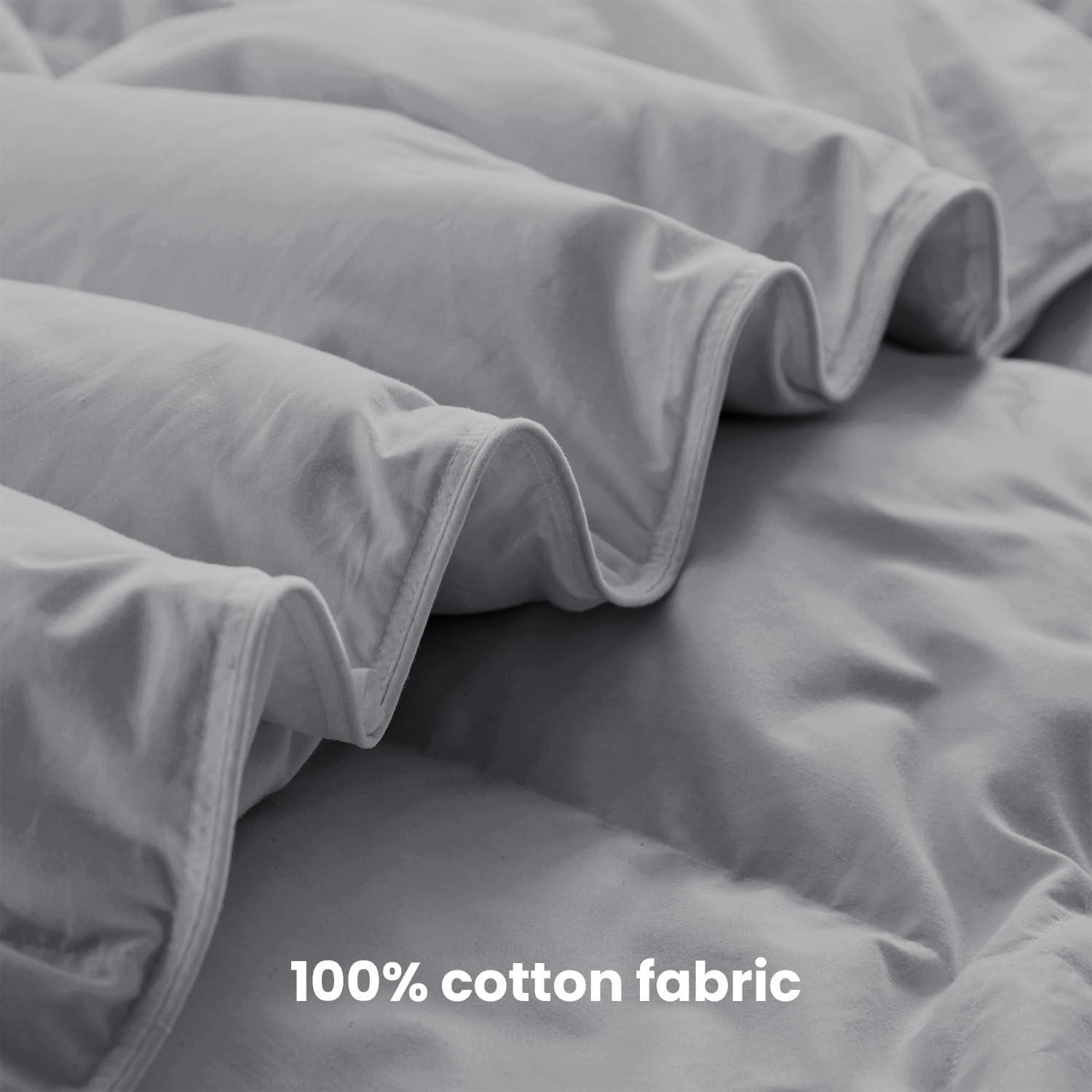WarmKiss Queen Size Goose Feather Down Comforter – Ultra-Soft 100% Cotton Cover, Moisture-Wicking, Natural Kapok Fill, 46oz Medium Warmth, All-Season Fluffy Duvet Insert (90x90, Grey)
