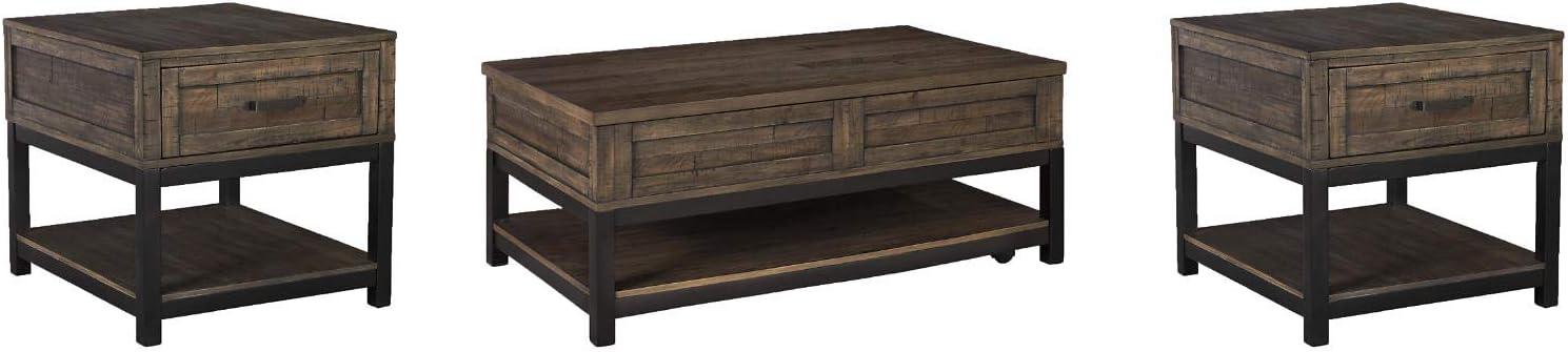 Rustic Brown and Black Rectangular Wood End Table with Storage