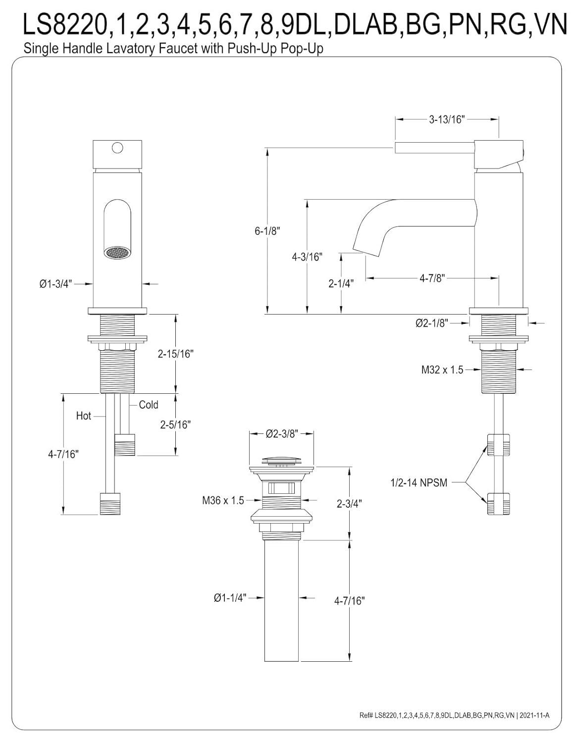 Kingston Brass Concord Single-Handle 1-Hole Deck Mount Bathroom Faucet with Push Pop-Up
