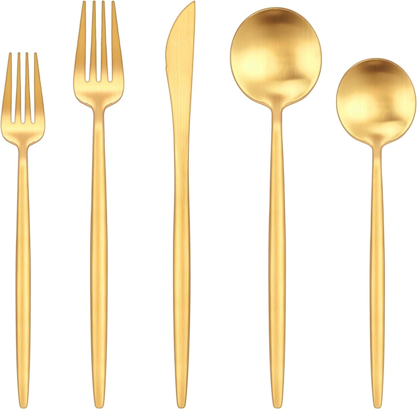 Everly Quinn 30-Piece Gold Silverware Set, Flatware Set For 6, Food-Grade Stainless Steel Cutlery Set, Includes Spoons Forks Knives, Kitchen Cutlery For Home Office Restaurant Hotel