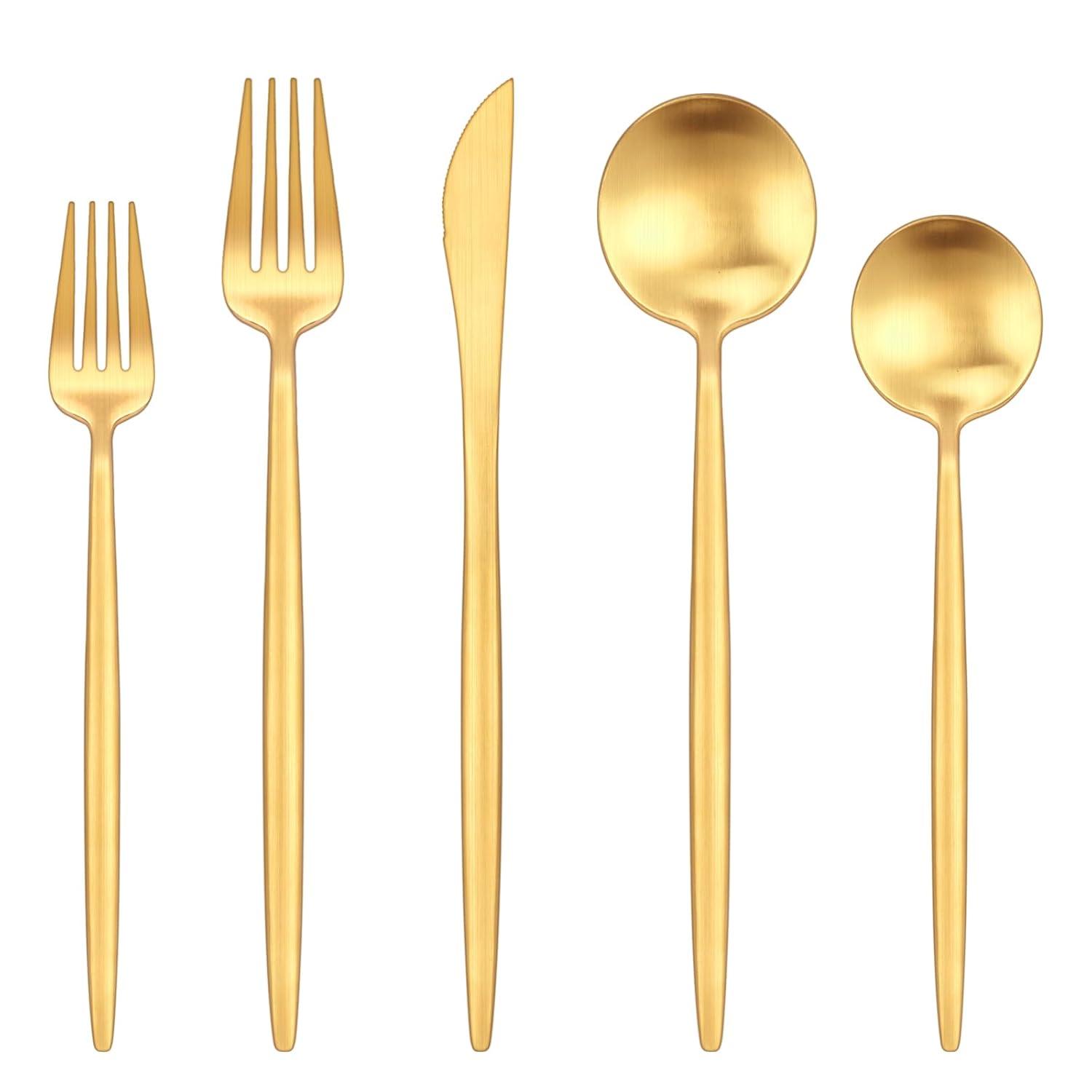 Everly Quinn 30-Piece Gold Silverware Set, Flatware Set For 6, Food-Grade Stainless Steel Cutlery Set, Includes Spoons Forks Knives, Kitchen Cutlery For Home Office Restaurant Hotel