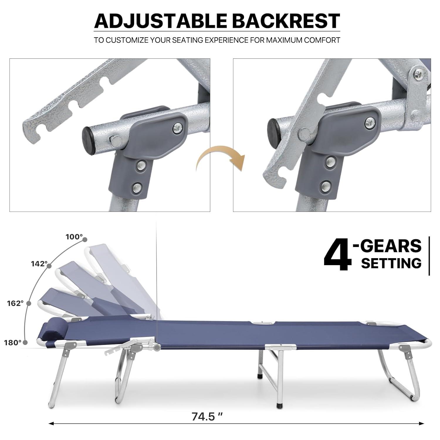Folding Travel Cot Portable Camping Bed with Pillow & Carry Bag for Beach Indoor & Outdoor Travel