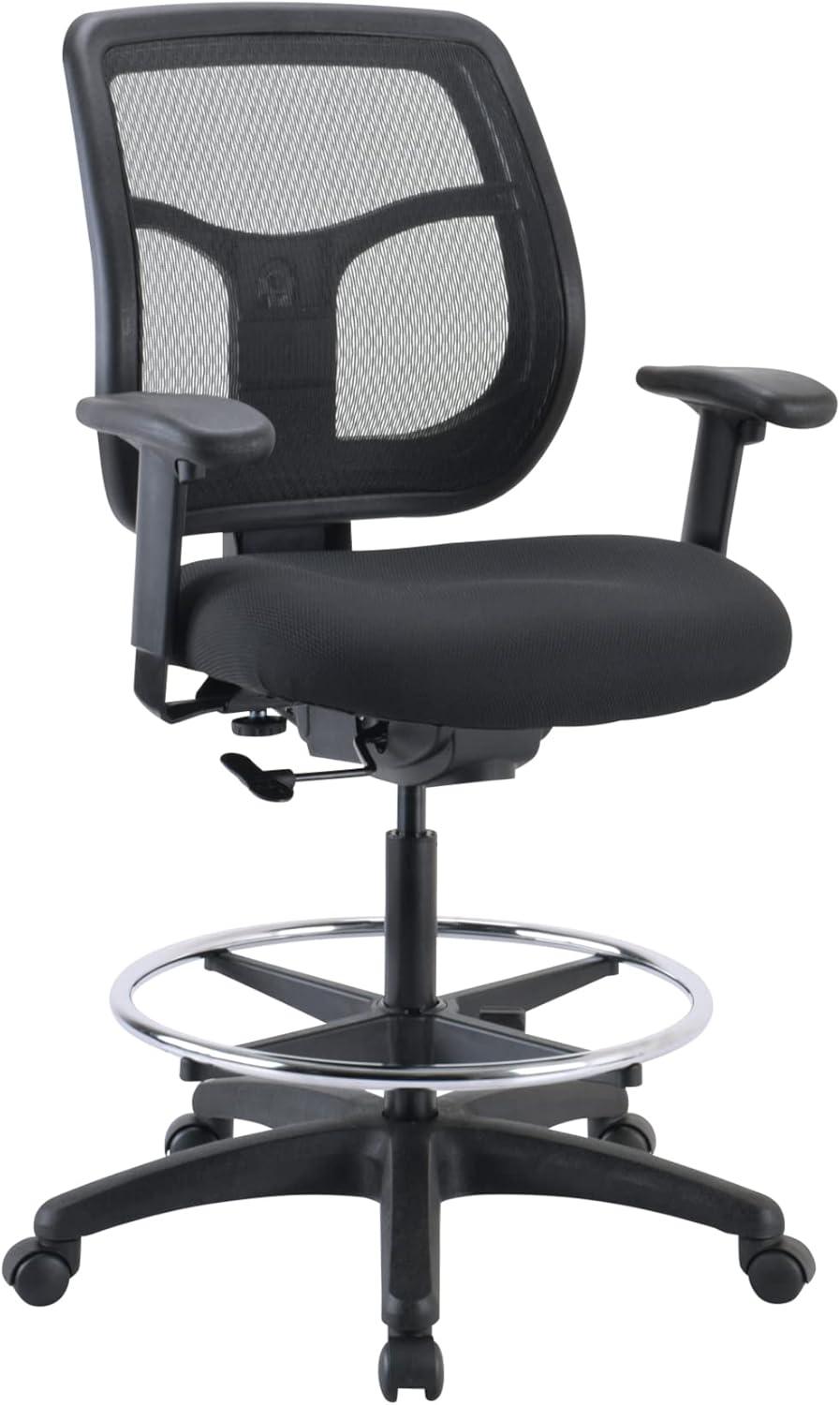 Modern Black Mesh Drafting Chair with Adjustable Arms and Footrest