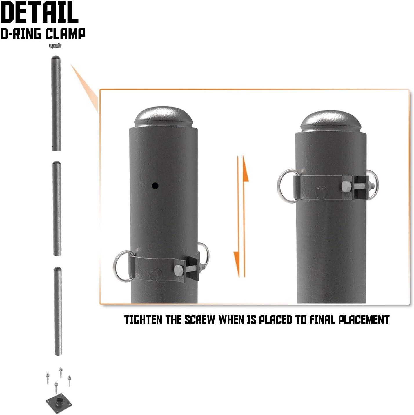 Sunshades Depot 3" inch D-Ring Clamp for Sun Shade Sail Pole Stand Post Heavy-Duty Awning Canopy Support Poles Space Grey Steel Fence Corner Post
