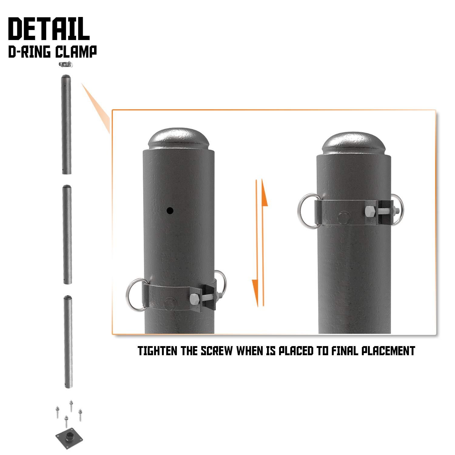 Sunshades Depot 3" inch D-Ring Clamp for Sun Shade Sail Pole Stand Post Heavy-Duty Awning Canopy Support Poles Space Grey Steel Fence Corner Post
