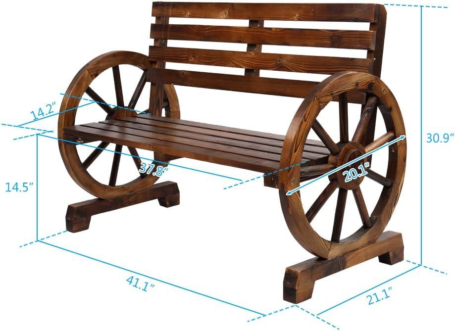 Rustic Wooden Wagon Wheel 41" 2-Person Bench