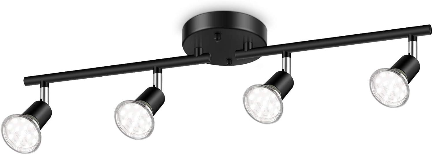 Track Lighting Fixtures, 4 Lights Ceiling Spotlight with Flexible Track Heads, Directional Lighting with GU10 Base for Kitchen, Hallway, Bedroom, Dining Room, Office (1 PC)