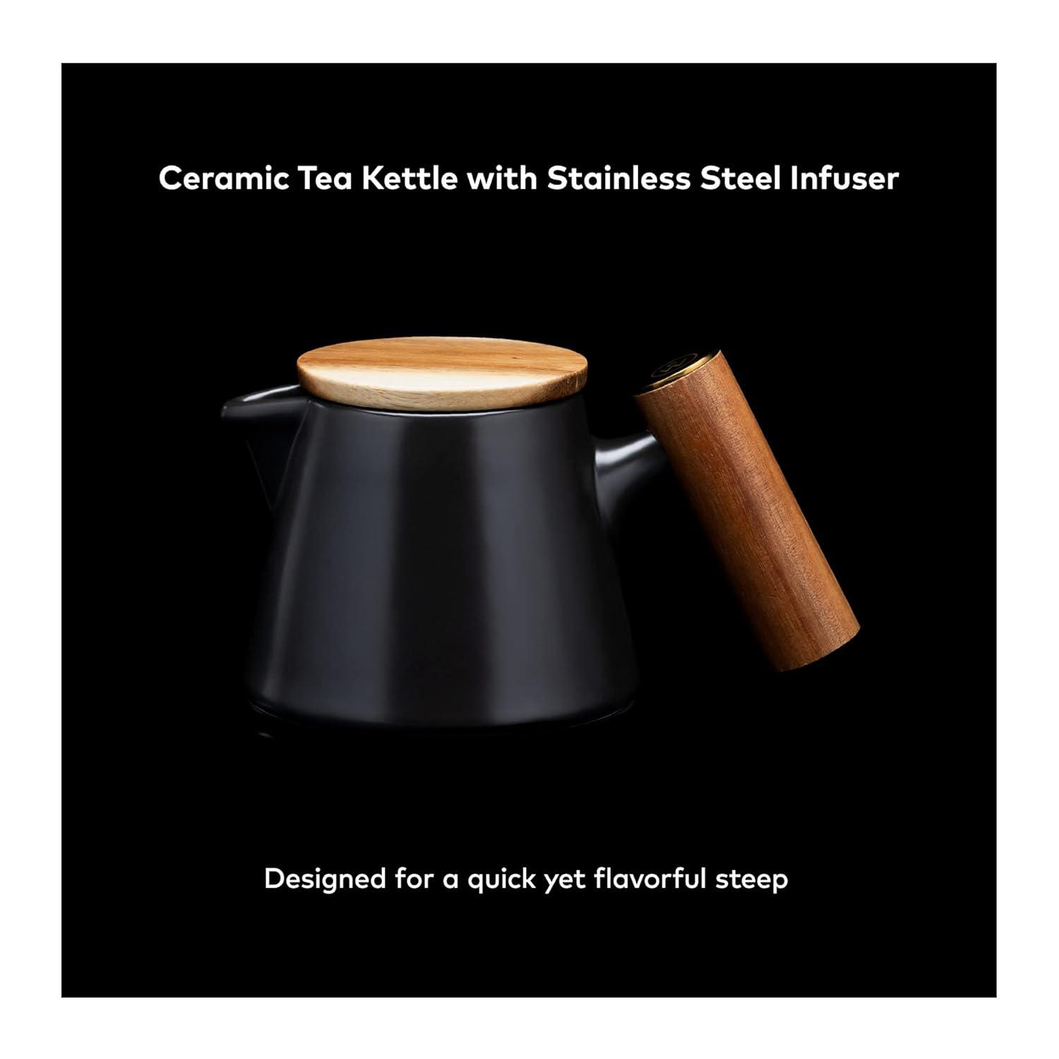 ChefWave Ceramic Tea Pot with Stainless Steel Tea Infuser and Bamboo Lid, 20 oz.