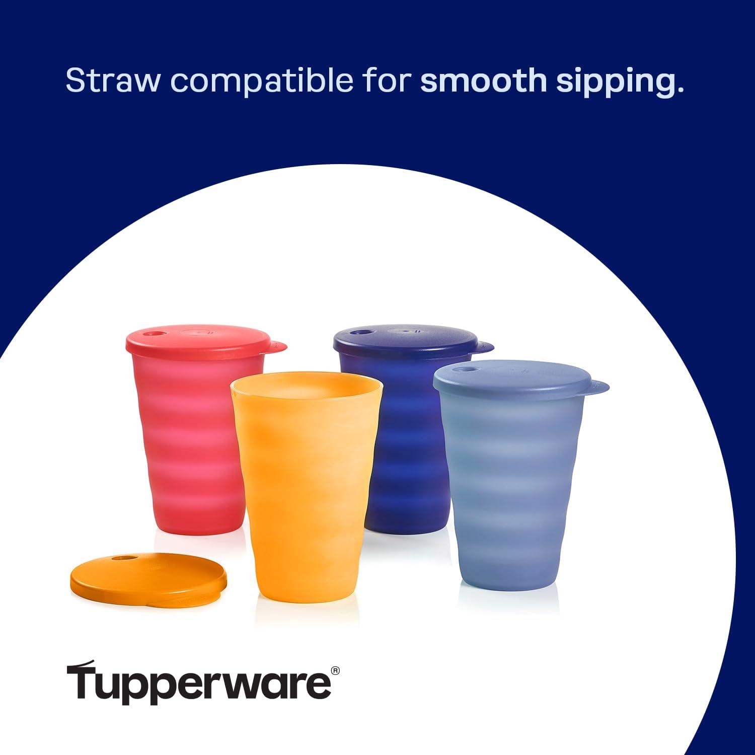 Tupperware Impressions Tumbler Set, 4 Count, Dishwasher Safe and BPA Free (4 Tumblers, 4 Lids, 17 fl oz each) Multicolor