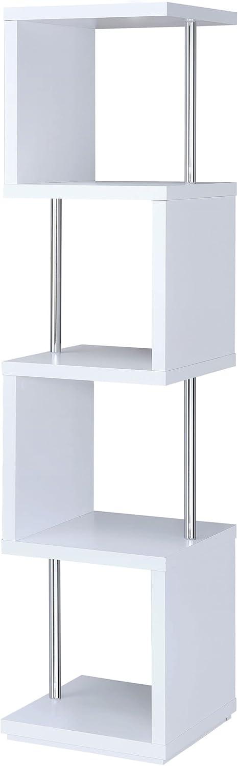 66.5" Baxter 4 Shelf Zig Zag Bookcase with Chrome Details White - Coaster: Modern Laminated Storage Display