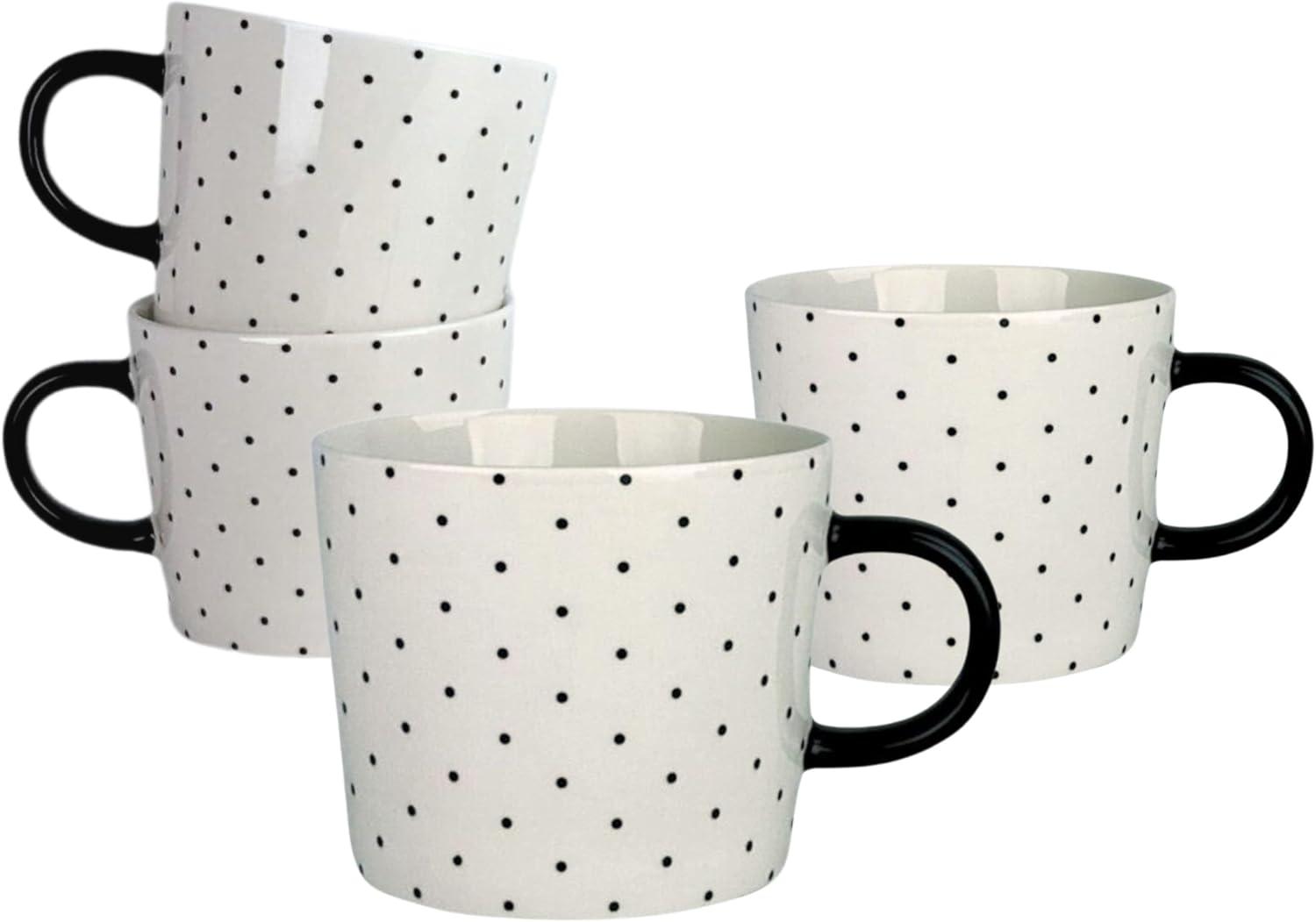Ten Strawberry Street Oogle Polka Dot Mug 13 fl oz, Black/White (Set of 4)