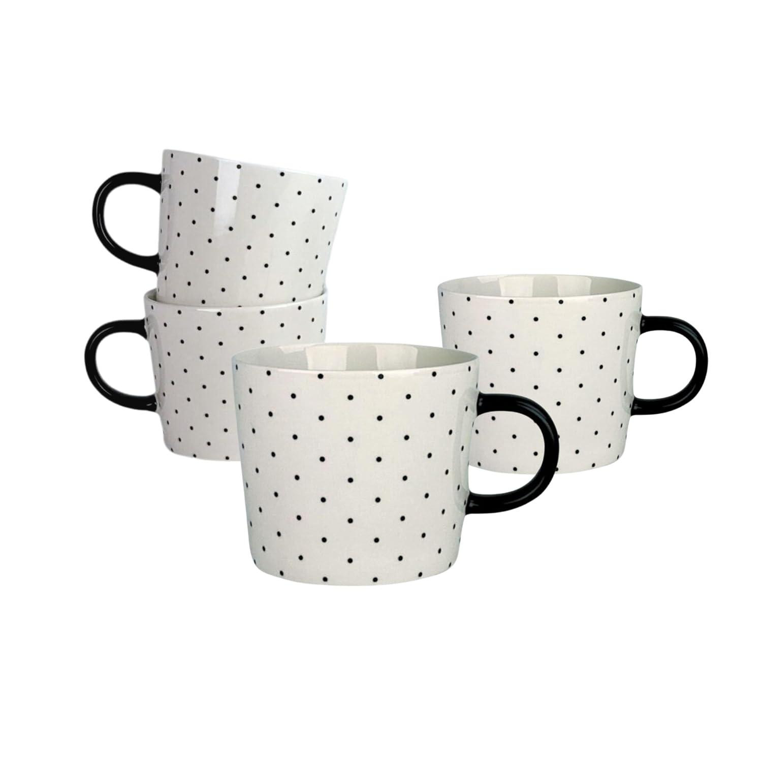 Ten Strawberry Street Oogle Polka Dot Mug 13 fl oz, Black/White (Set of 4)