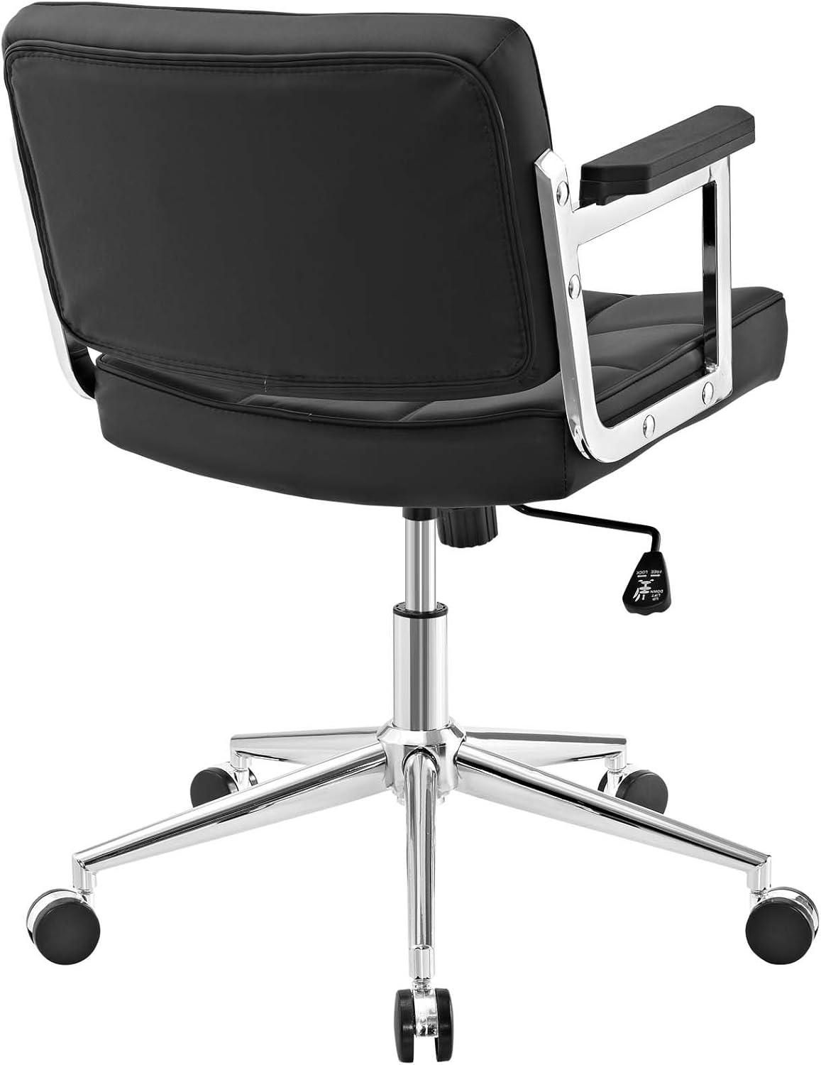 Portray Modern Swivel Office Chair in Black Leather and Chrome Metal