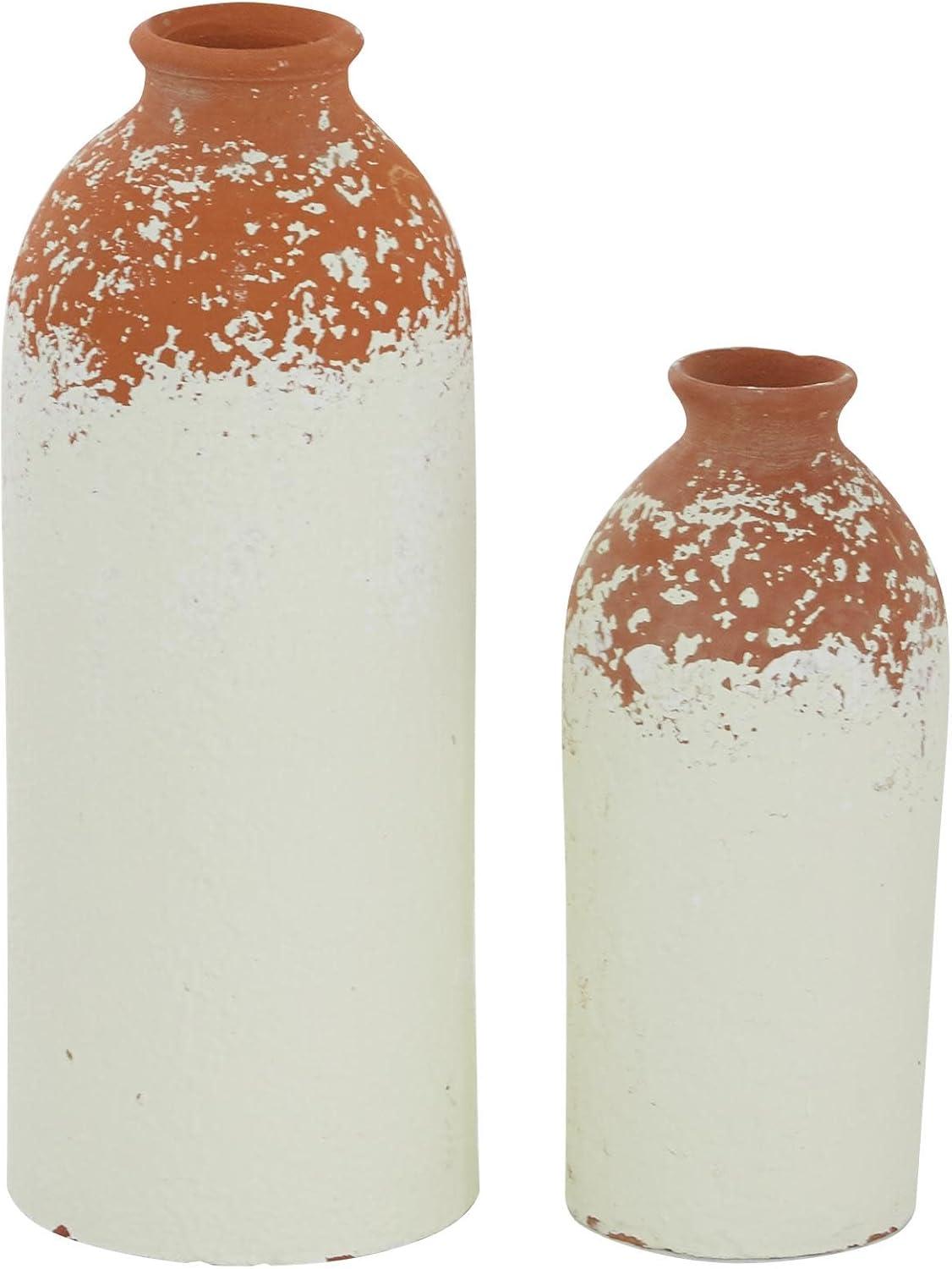 Novogratz Ceramic Decorative White Vase with Terracotta Detailing Set