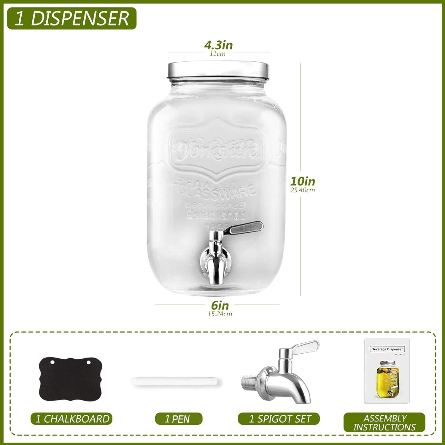 Kook Glass Beverage Dispenser, 1 Gallon, Silver