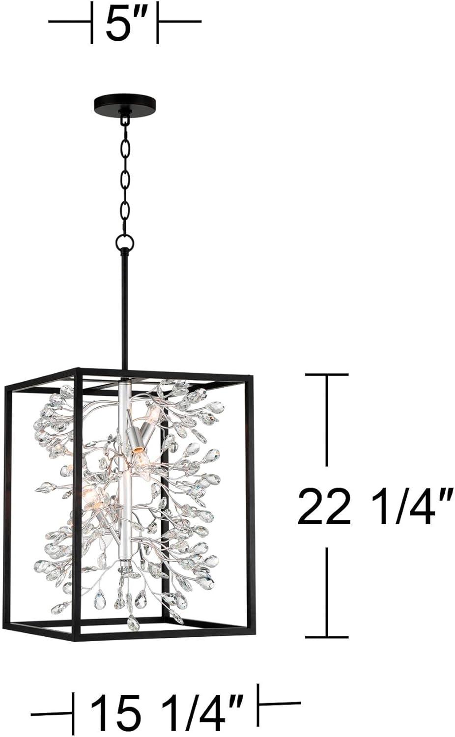 Possini Euro Design Black Silver Pendant Chandelier 15 1/4" Wide Modern Clear Crystal Flower Vine 4-Light Fixture for Dining Room House