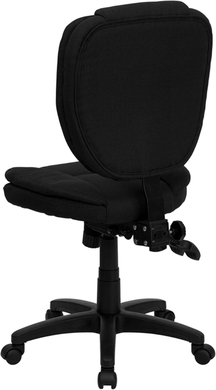 BizChair Mid-Back Black Fabric Multifunction Swivel Ergonomic Task Office Chair with Pillow Top Cushioning