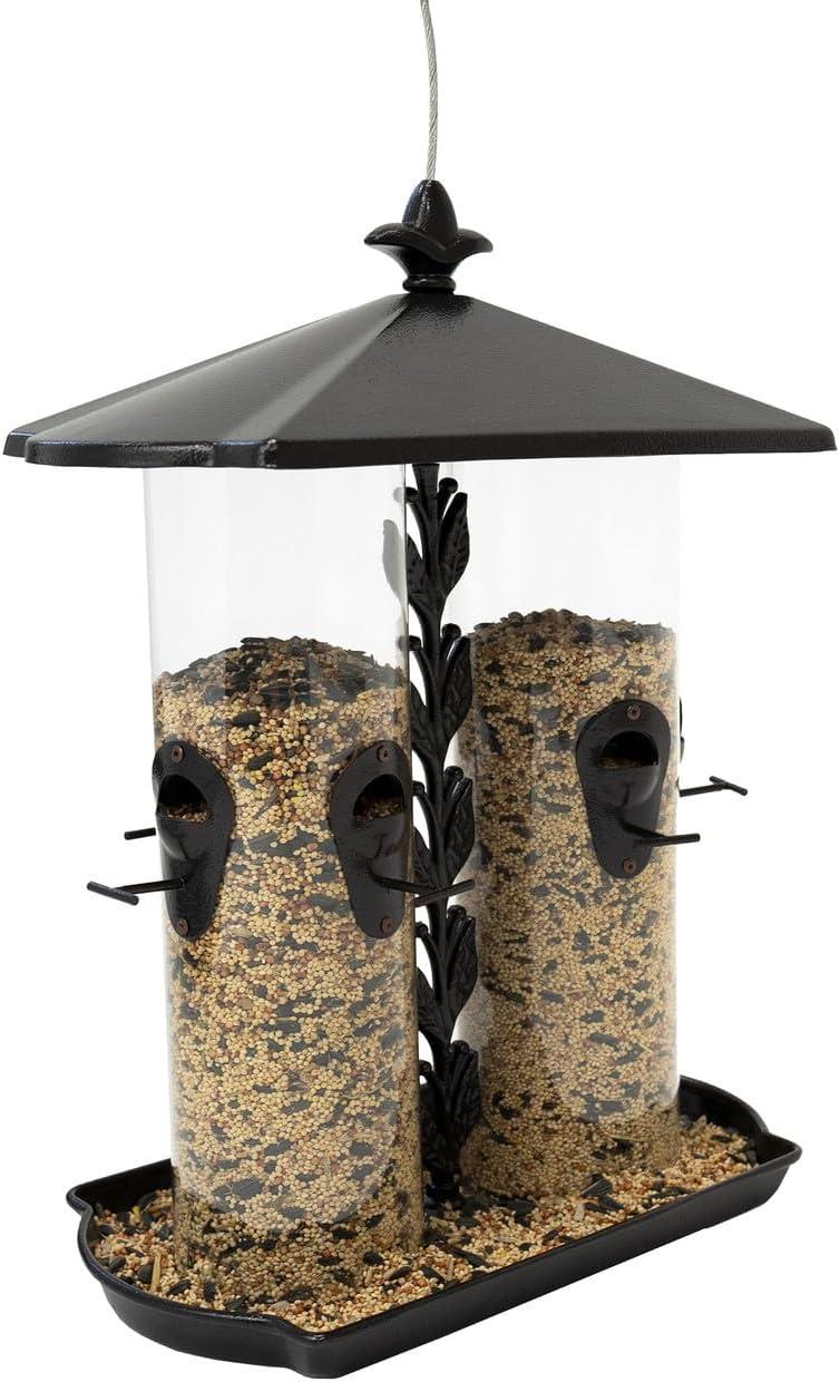 Large Black Metal Dual Tube Hanging Bird Feeder