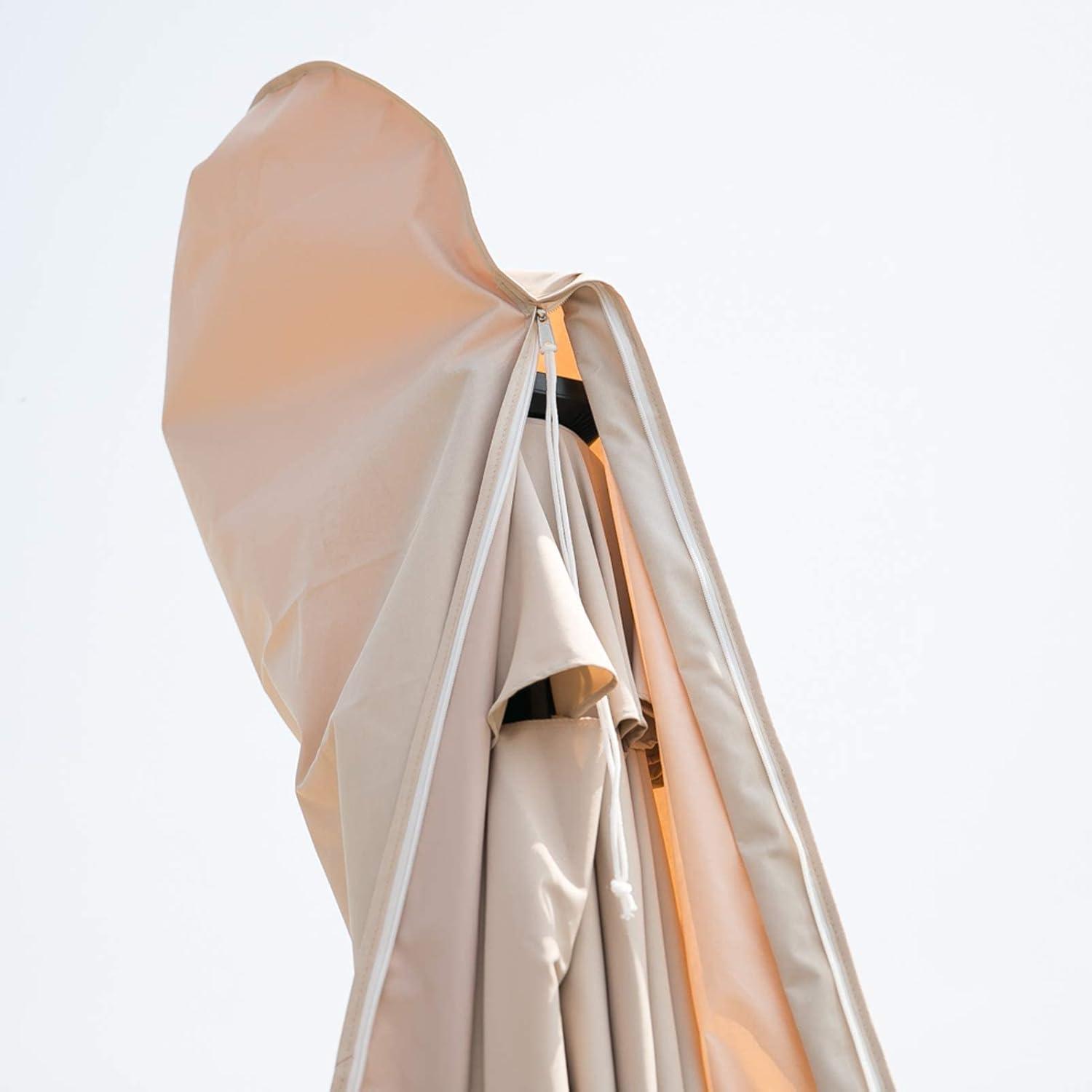 Beige Waterproof Patio Umbrella Cover with Zipper and Rod