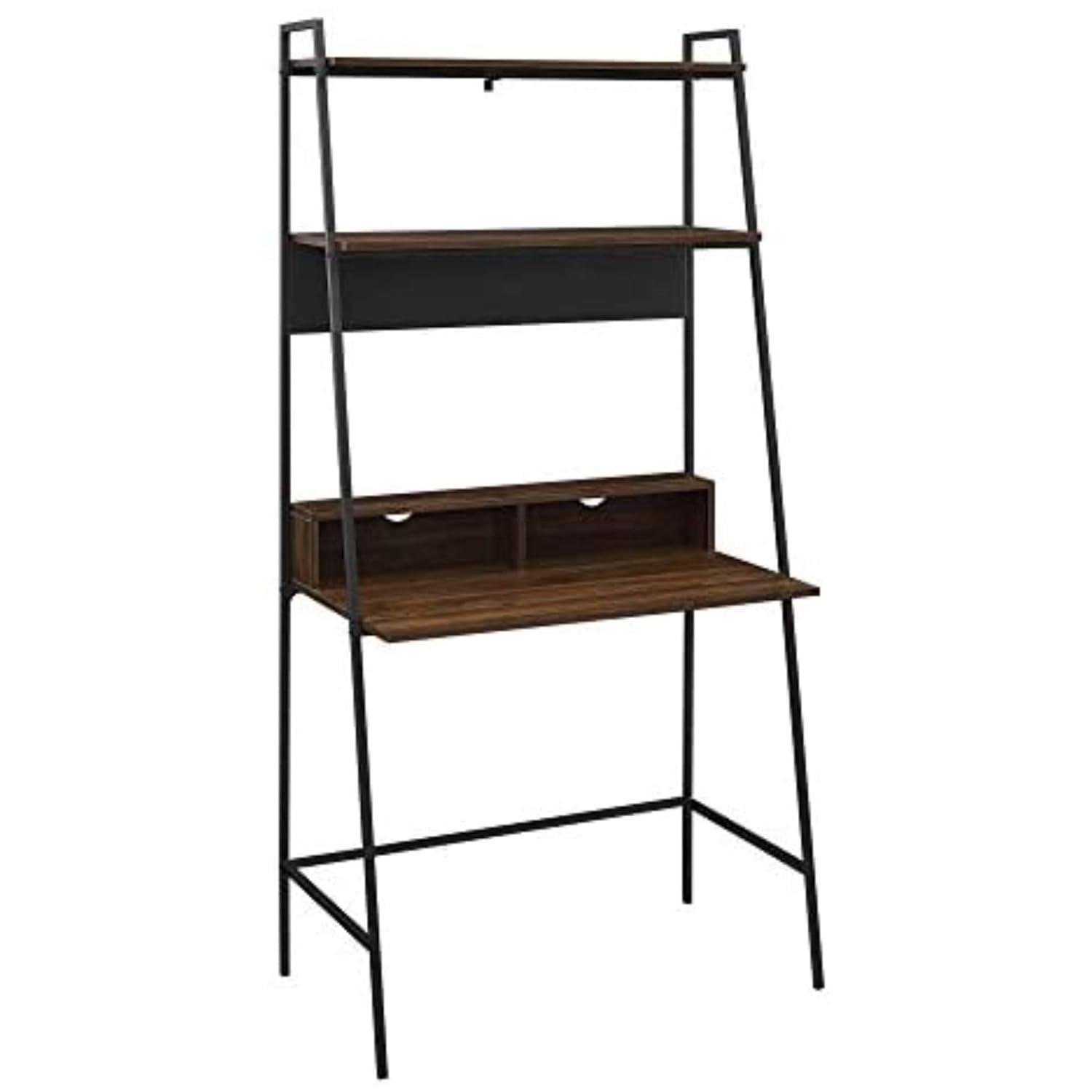 Walker Edison Freya Urban Industrial Ladder Desk with Metal Magnet Board, 36 Inch, Rustic Oak