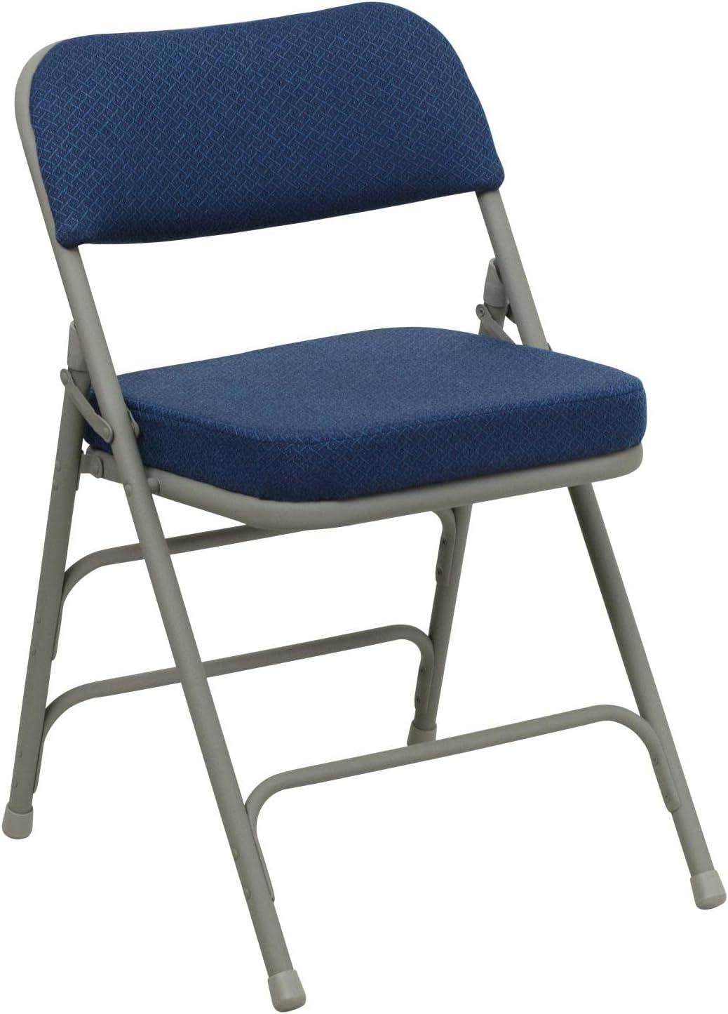 Navy Fabric and Gray Metal Folding Chairs, Set of 2