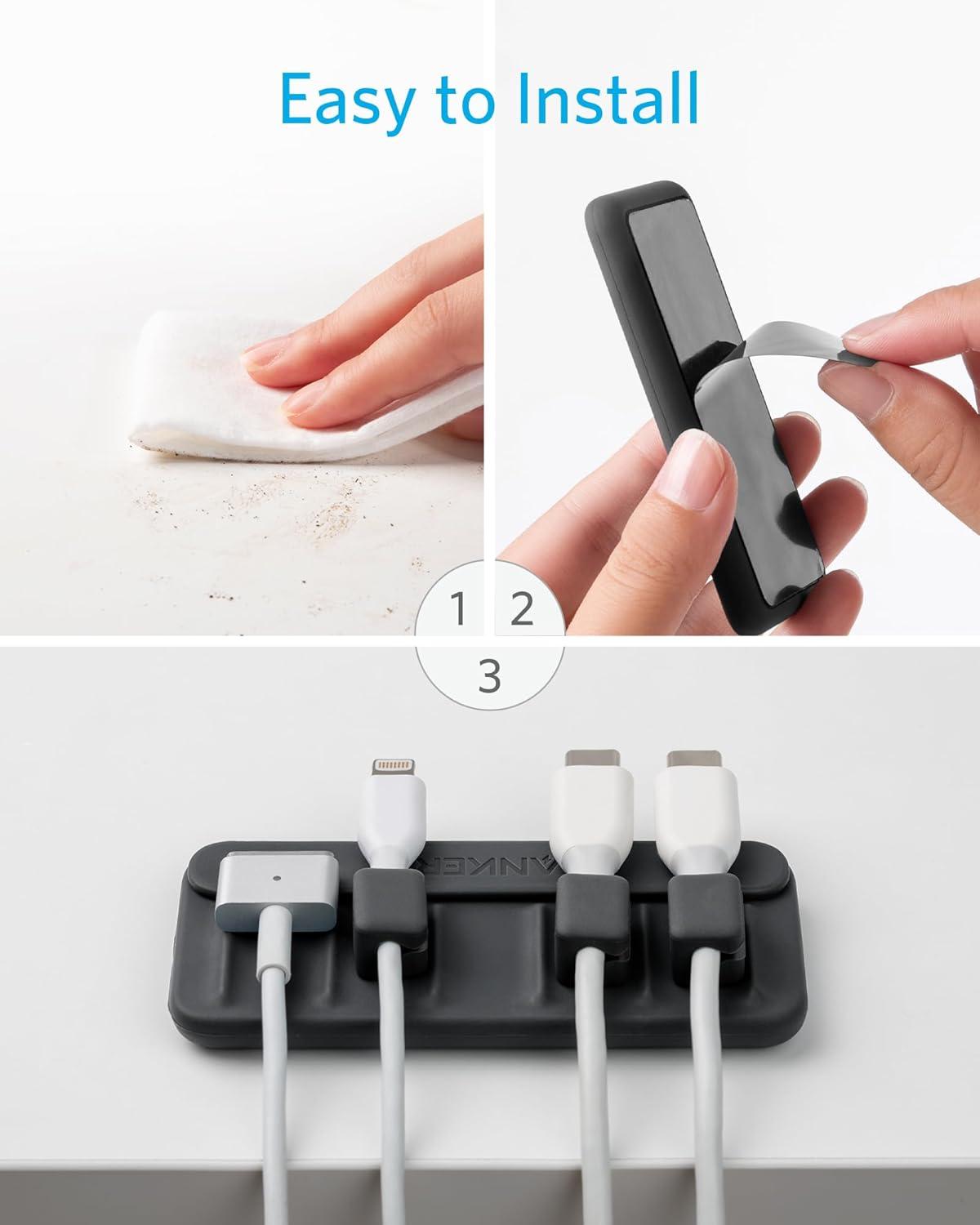 Black Magnetic Cable Holder with 5 Clips