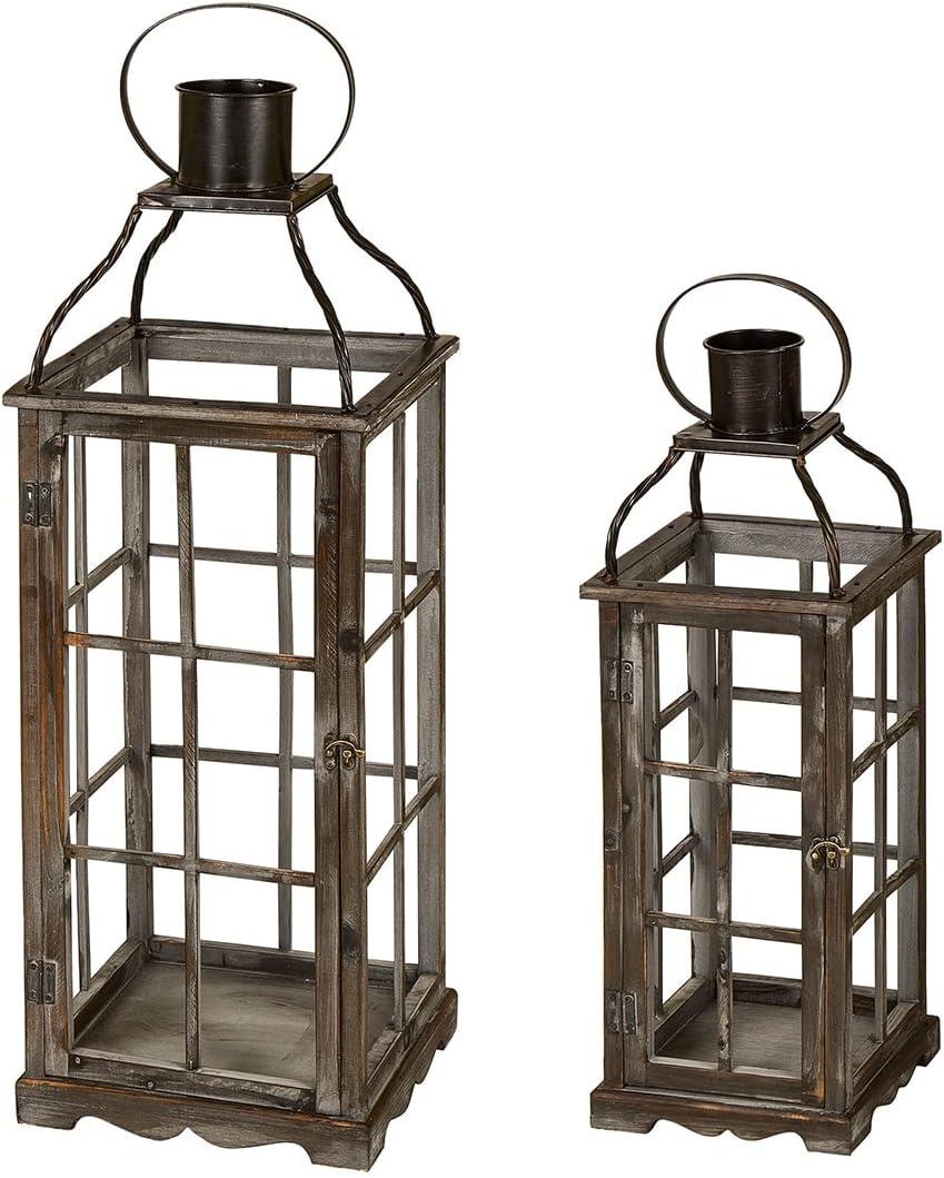 Rustic Farmhouse Wood Candle Lantern Set for Tabletop Decor