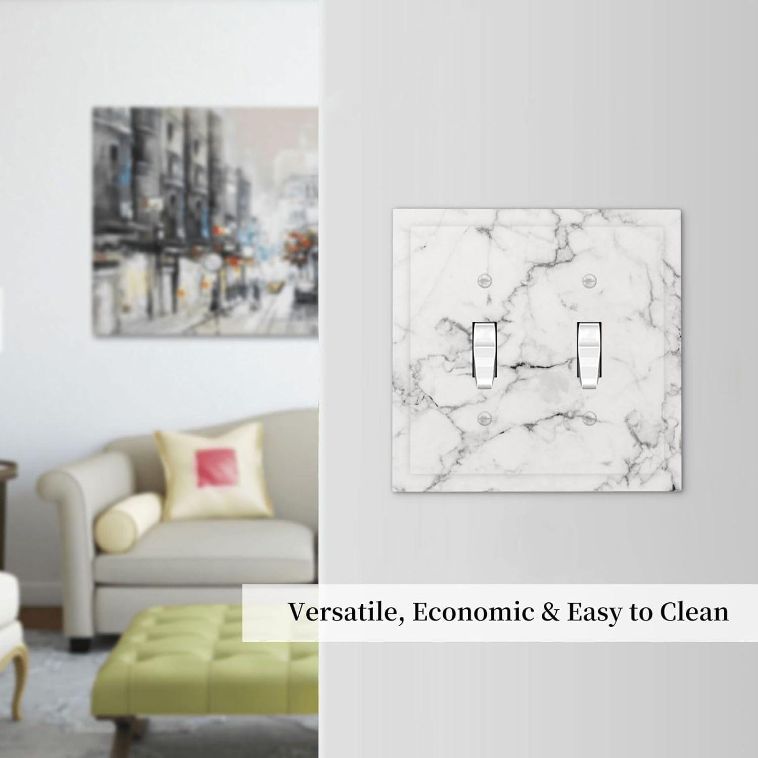 Graphics Wallplates - White Grey Marble Background Print - Double Toggle Wall Plate Cover