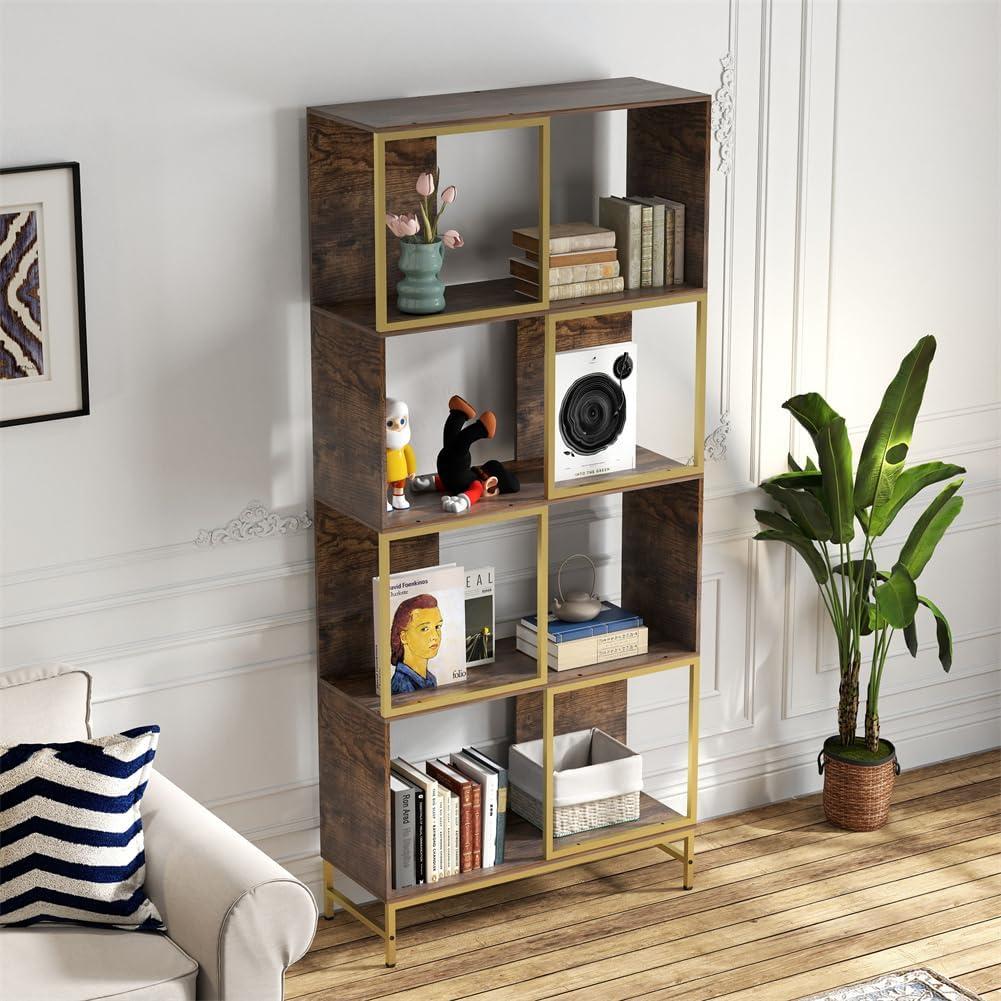 Furvclv 4 Tier Bookshelf, Modern Bookcase For CDs Books Movies, Asymmetrical Book Storage Organizer Space-Saving For Living Room Bedroom Office Kitchen